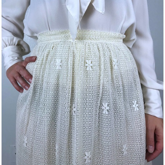 vintage 70s CREAM eyelash lace VICTORIAN SKIRT xs/s high waist cottage core boho - Picture 6 of 10